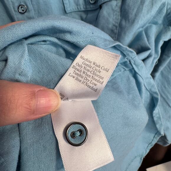 Coldwater Creek Shirt Size L 14 16 Blue Linen Blend Button Up Adjustable Sleeves - Picture 9 of 12